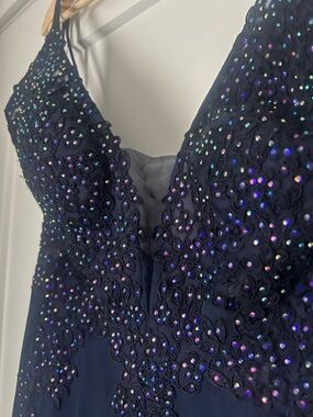 Like New - Laura Iridescent Beaded Navy Prom Dress (worn once)